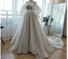 CG26 Champagne Puff Sleeves Boat Neck Bridal Gowns