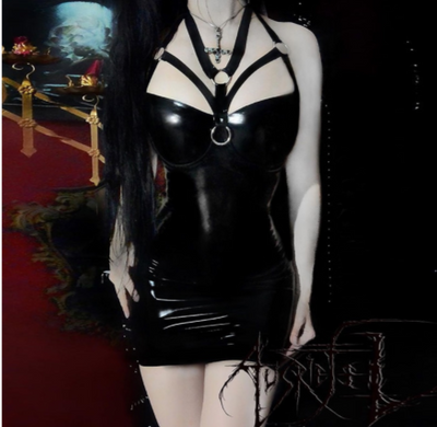 MX242 Sexy leather Gothic Punk Mini Dress