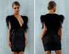 MX246 Sexy deep V-neck feather sequin black Cocktail Dress