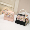 CB208 Pearls Appliques Flower Evening Clutch Bags(Black/Pink)