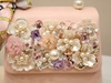 CB208 Pearls Appliques Flower Evening Clutch Bags(Black/Pink)