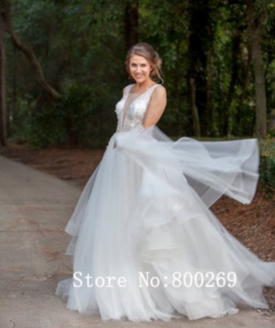 CW376 Real Photo V neck sleeveless A-line Boho Bridal Dress