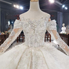HW260 Real Photo : O-neck long sleeves sequined Pearl Bridal Dress