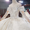 HW260 Real Photo : O-neck long sleeves sequined Pearl Bridal Dress