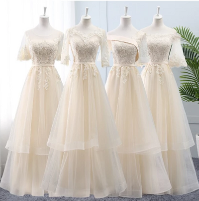 BH171 : 4 styles Champagne Long Bridesmaid Dresses