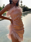 MX249 Sexy strapless Feathers Cocktail Dresses (White/Pink)