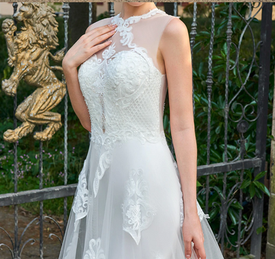 CW74  Real Photo Scoop neck sleeveless wedding dress