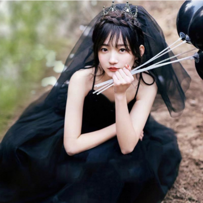 BV44 Black Tulle Gothic Wedding Veil