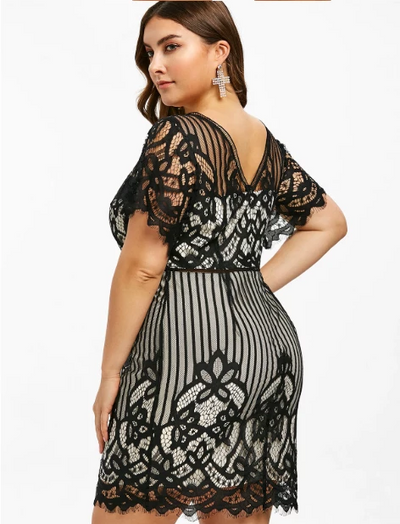 MX170 Plus size lace v-neck high waist Bodycon Dress