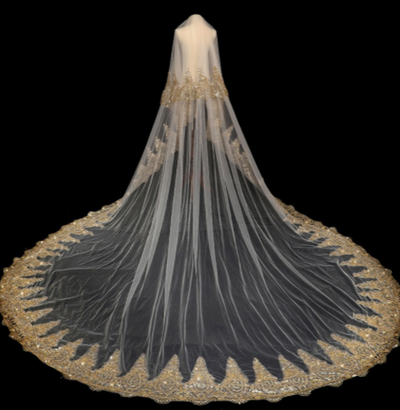 BV47 Gold Embroidery 2 layers Bridal Veils