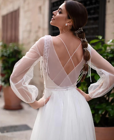 CW224 New Design Puff Sleeves Bridal Dress