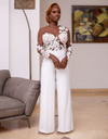 PD37 Jewel neck applique long sleeves Wedding Jumpsuit
