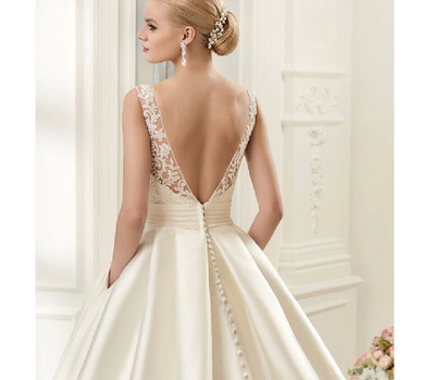 CW91 Satin A-line wedding dress with chapel train