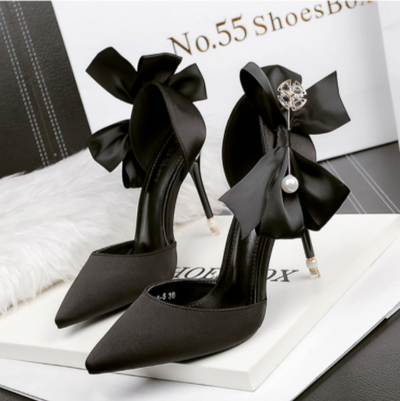 BS113 Silk Satin Big Bow Bridal Heels (4 Colors)
