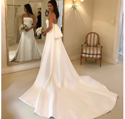 CW93 Simple Strapless satin A-line bridal Gowns