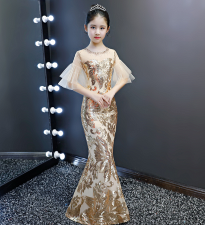 FG333 Gold sequin Evening gown for Girls