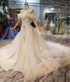 HW67 Luxury halter ruffle mermaid wedding dresses with detachable train