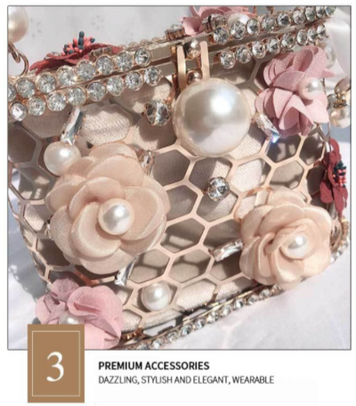 CB212 Flower Pearls hollow out Party Clutch Bags(2 Colors)
