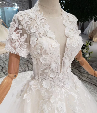 HW71 Short sleeves deep v-neck bridal dresses