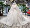HW72 Luxury long sleeve v-neck appliques wedding gown+matching veil