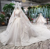 HW72 Luxury long sleeve v-neck appliques wedding gown+matching veil