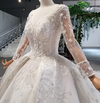 HW72 Luxury long sleeve v-neck appliques wedding gown+matching veil