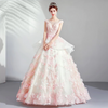 CG94 Pink Lace Applique Flower Beads Crystal Ball Gown