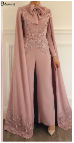 JR77 Classy Muslim Beaded Evening Gown Pantsuits