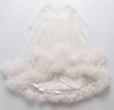 FG203 Ruffle Flower Girls Dresses(White/Pink)