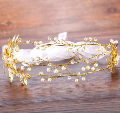BJ99 Handmade Ribbon Gold Leaves Wedding Hair accessories