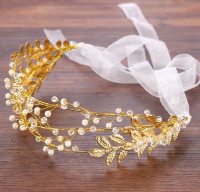BJ99 Handmade Ribbon Gold Leaves Wedding Hair accessories