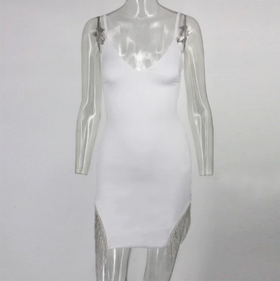 MX189 Sexy tassel mini Dresses (Black/White)