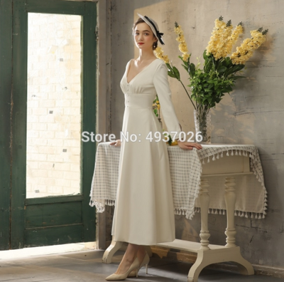 SS122 Real Sample Photo Vintage Simple Tea-Length Wedding Dress