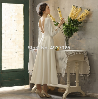 SS122 Real Sample Photo Vintage Simple Tea-Length Wedding Dress
