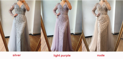 LG371 Real Photo Deep V-neck beaded Evening Gowns (3 Colors)