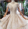 HW75 Luxury high neck short sleeves ruffle style wedding gown