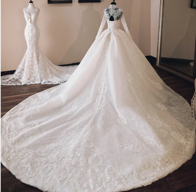HW76 Luxury high neck beading long sleeve Wedding Dresses