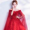 CG162 Real Photo Off the shoulder Wedding dress with cape(2 Colors)