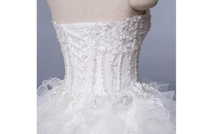 SS34 Sweetheart Lace Appliques Hi low  Wedding dress