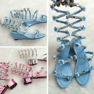 BS128 Custom colors Gladiator Bridal shoes with flowers