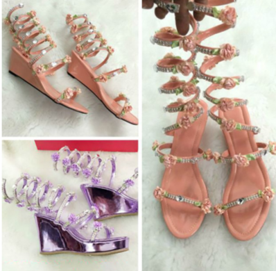 BS128 Custom colors Gladiator Bridal shoes with flowers