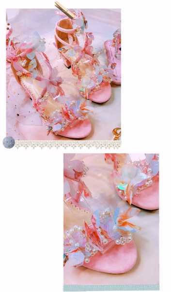 BS129 Sweet Pink butterfly Wedding Shoes
