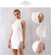 MX188 Sleeveless high split tassel mini Dresses (Black/White)