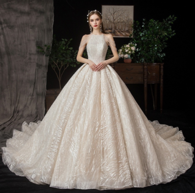 CW409 Shiny Halter Wedding Dress