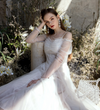 SS127 Vintage slash neck Mid-length Bridal Dress
