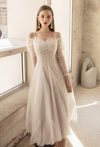SS127 Vintage slash neck Mid-length Bridal Dress