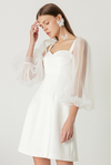 SS128 : 3/4 mesh lantern sleeves Short Bridal Dress