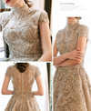 LG375 Luxury Champagne beaded High Low Evening Gown