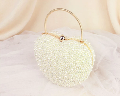 CB100 Full peals heart shape Bridal Clutch Bags (White/Ivory)