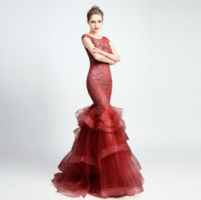 LG380 Beading ruffle mermaid Evening Gown ( 2 Colors )